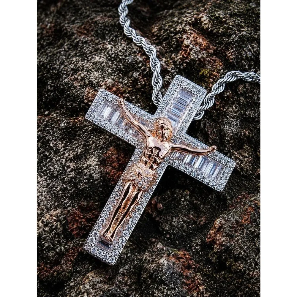 Rose Baguette Cross Necklace